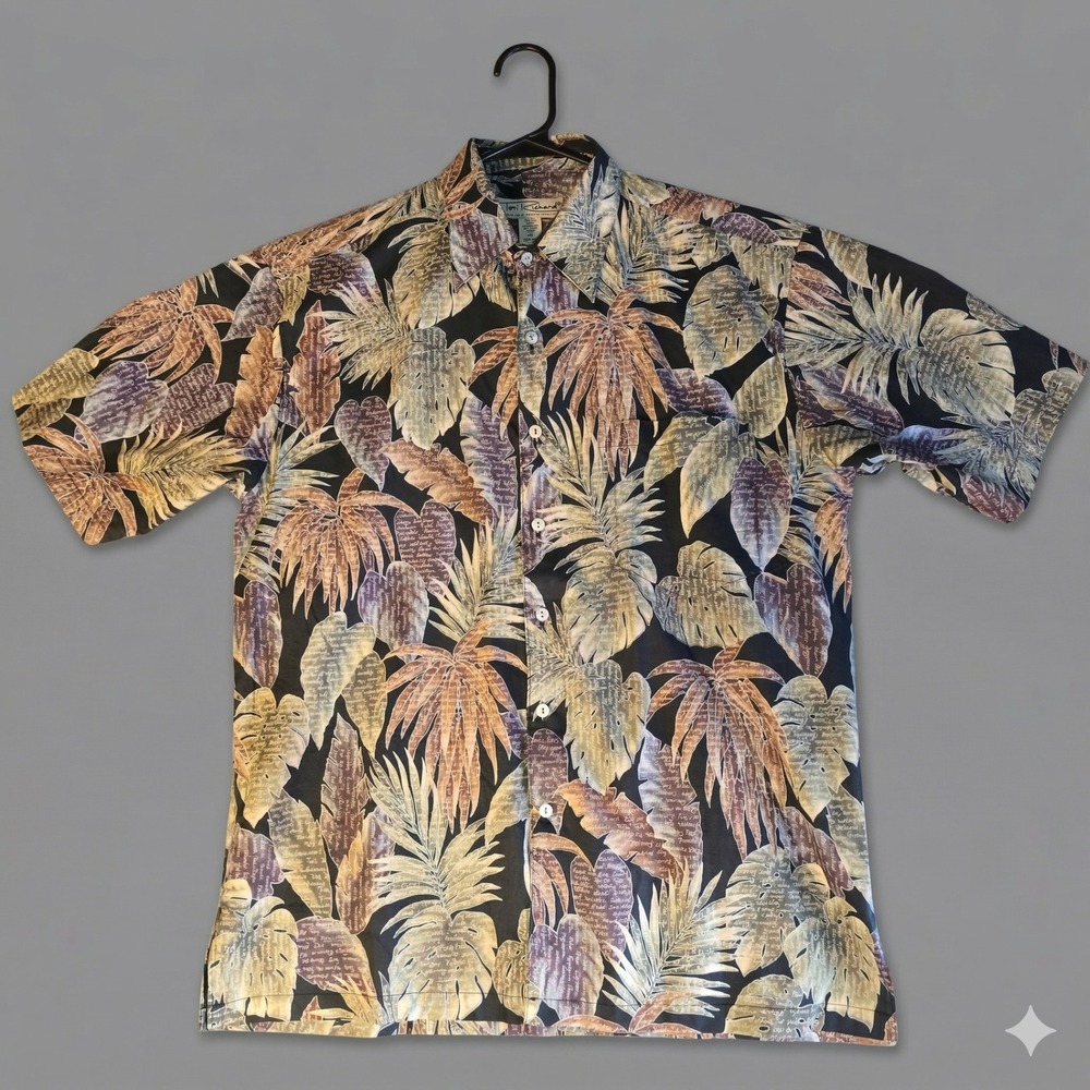 Tori Richard Honolulu Mens Small Cotton Lawn Botanical Tropical Shirt Black